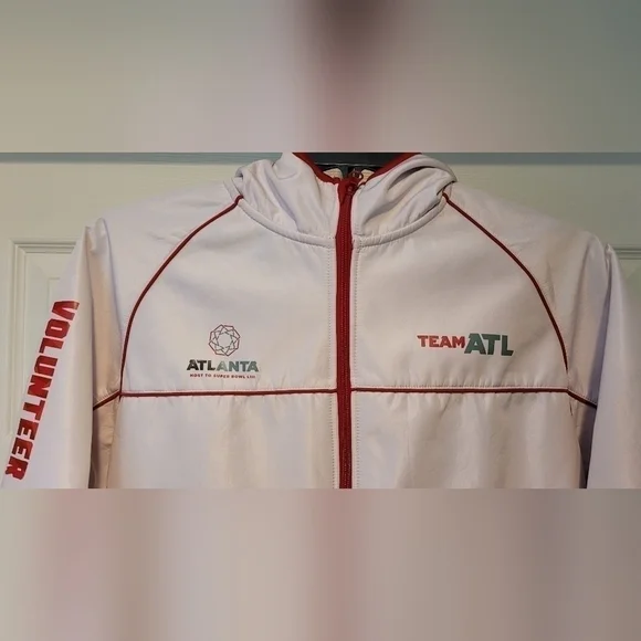 Men's White Super Bowl LIII Team ATL Voluteer Weatherproof Hoodie Size L Atlanta - Picture 2 of 10